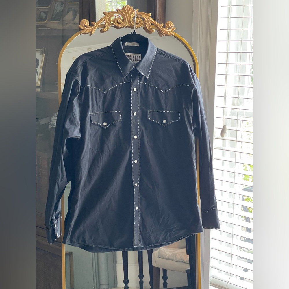 Resistol 100% Cotton Black with White Stitching Western Snap Button Front Shirt